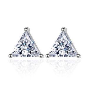 New 2.00 CTW Trillion Solitaire Silver Earrings